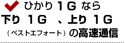 ひかり1Gなら下り1G、上り1G(ベストエフォート)の高速通信