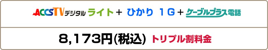 ACCSTVライト＋ひかり1G＋ケーブルプラス電話＝8,990円（税込）トリプル割料金