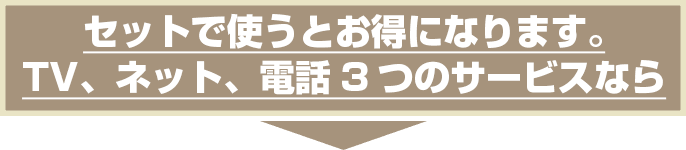 セットで使うとお得になります。TV、ネット、電話 ３つのサービスなら